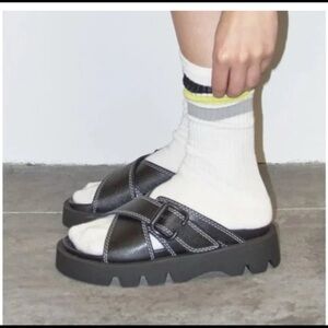 Miista womens Black Sandals with Stitch Detail